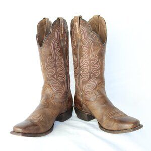 Ariat Round Up Brown leather Western cowboy rodeo equestrian Boots embroidered 8